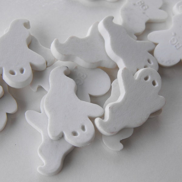 6 White Little Ghost Flat Back Buttons Size 3/4"