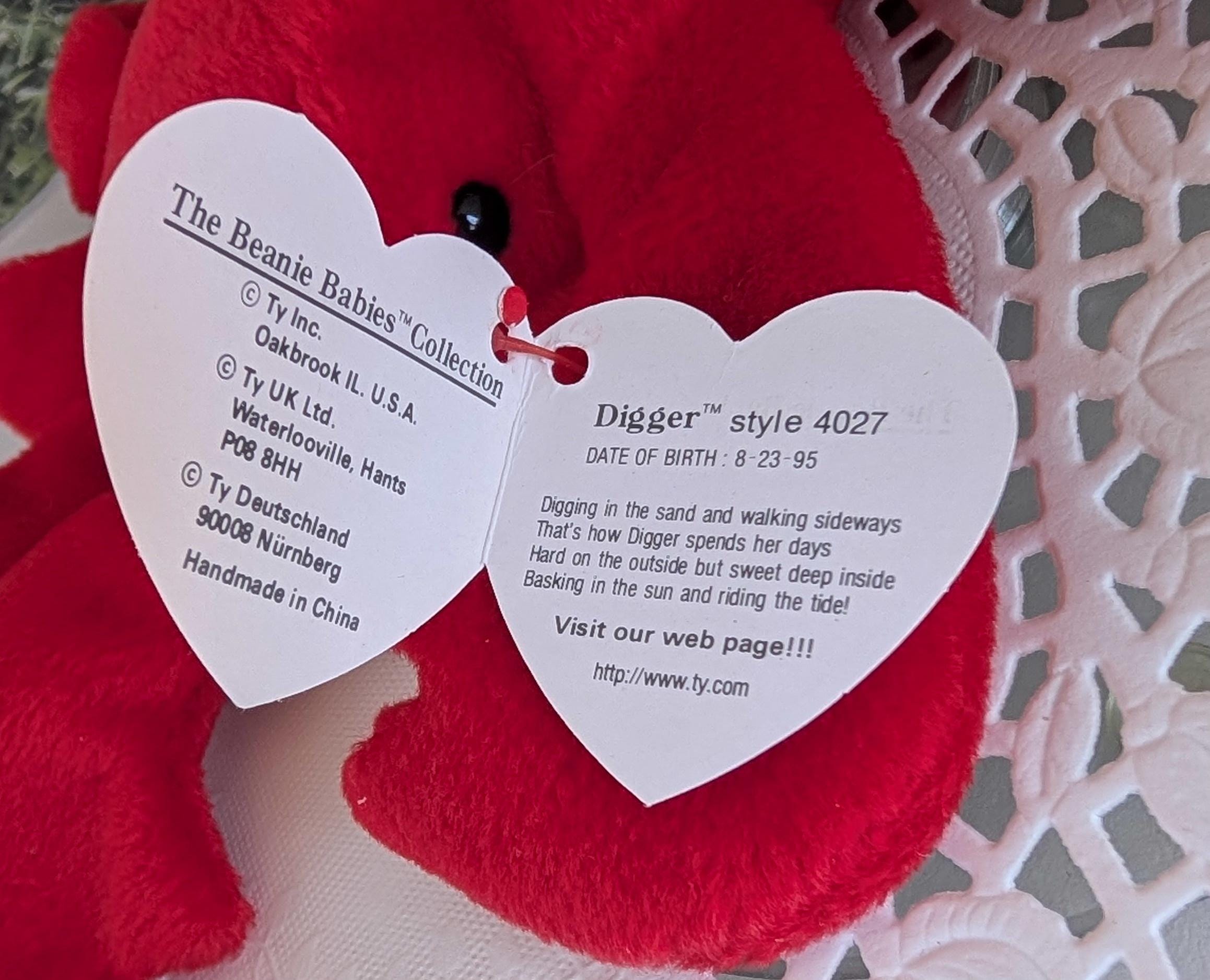 Digger the Crab Beanie Babies Vintage TY 1993 With Original Tags