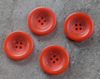 4 Blood Orange Swirly Center Round Buttons Size 1 3/16".