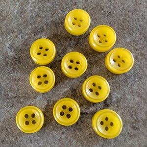 10 Lemon Yellow Shiny Dip Center Round Buttons Size 3/8&quot;