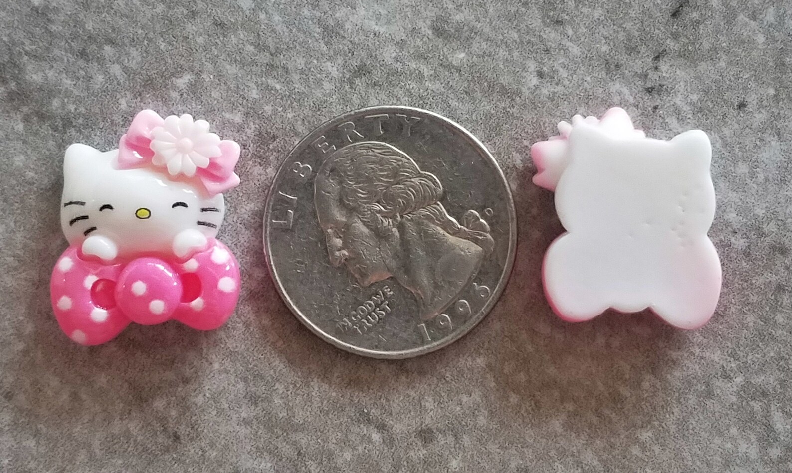 2 Hello Kitty on Pink Bow Flat Back Embellishment Buttons. Size 11/16 ...