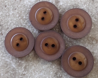 5 Brown Pop Center Round Buttons Size 13/16"
