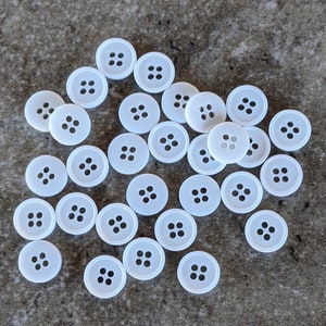 30 White Tiny Rim Round Buttons Size 3/8&quot;