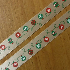 Tan with Ornaments Ribbon 3 Yards