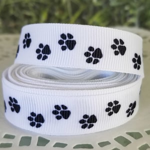 White with Black Paws Grosgrain Ribbon 5 Yards