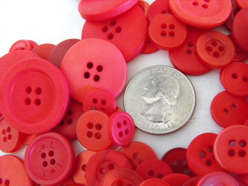 Fire Engine Red Buttons, 100 Bulk Assorted Round Multi Size Crafting Sewing Buttons image 4