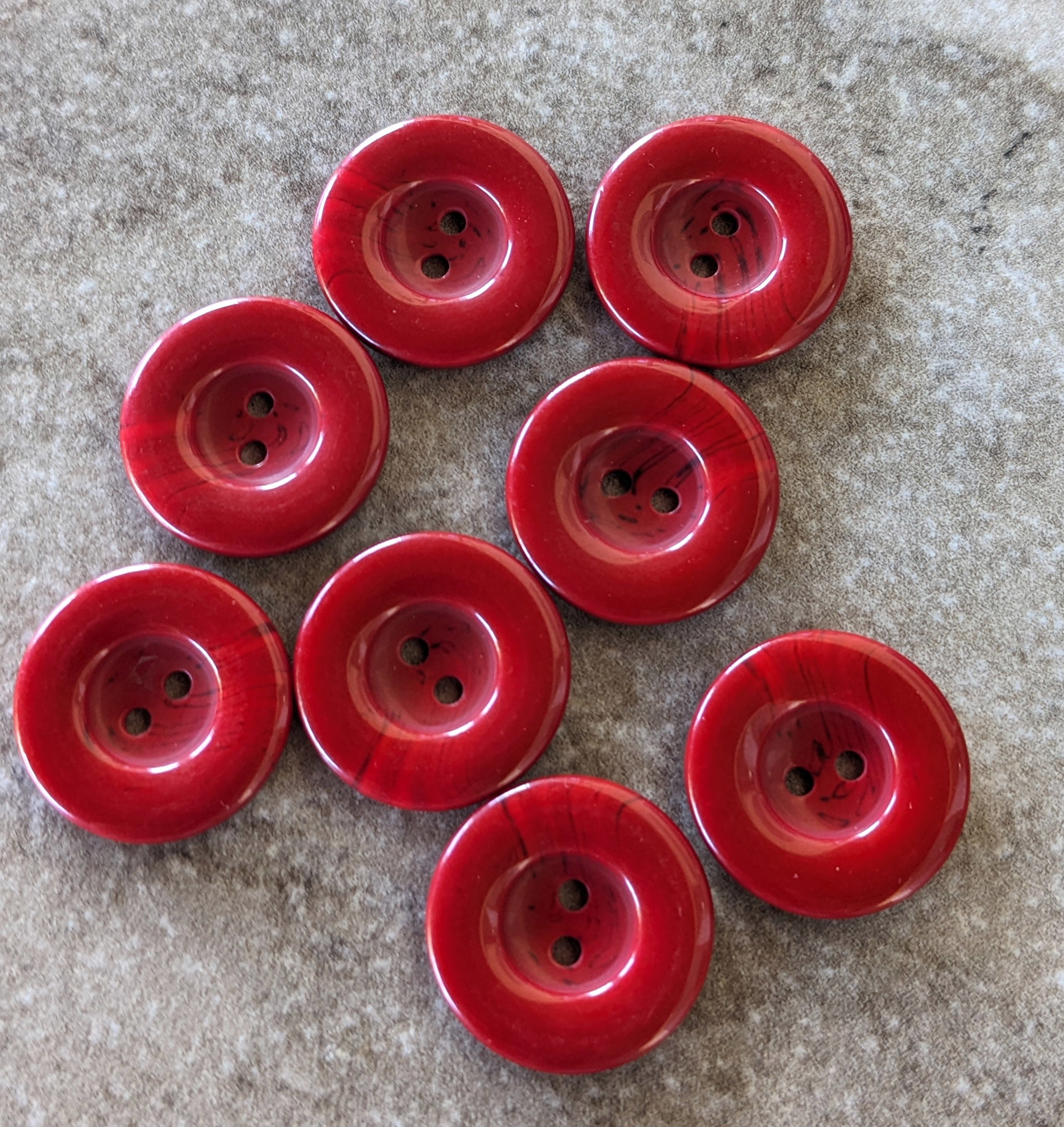 8 Brick Red Rounded Smooth Rim Round Buttons Size 7/8