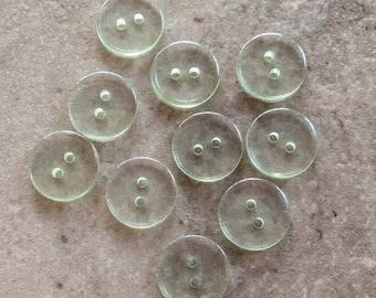 10 Sage Green Transparent 2 Hole Large Round Buttons Size 11/16"