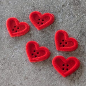 5 Red Velvet Heart Buttons Size 15/16&quot;