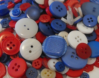 100 All American Red White and Blue Buttons Round Multi Sizes