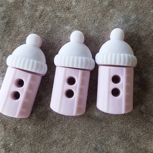 3 Pink 2 Hole Baby Bottle Buttons Size 5/16&quot;