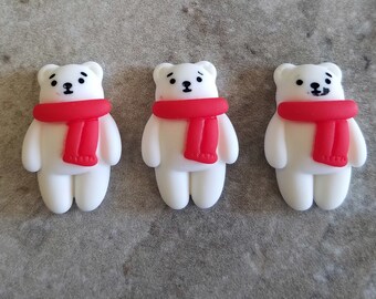 3 Bear White with Red Scarf Flat Back Buttons Size 15/16".