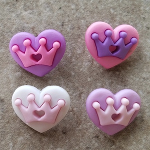 2 Heart with Crown Shank Buttons Size 13/16&quot;