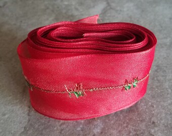 Red Electric Wire Edge Ribbon 5 Yards