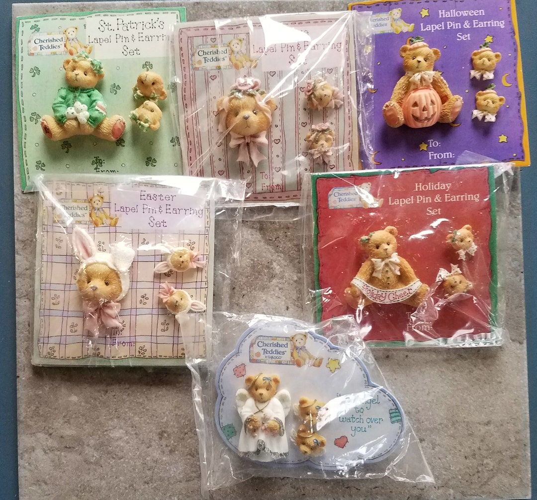 Vintage Lapel Pin & Earring Set Cherished Teddies Etsy