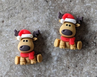 2 Mini Reindeer Flat Back Buttons Size 5/8"