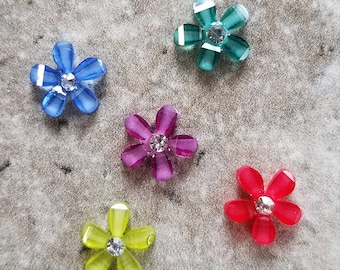 10 Sparkle Gem Center Tiny Flower Mix Flat Back Embellishment Buttons Size 3/8"