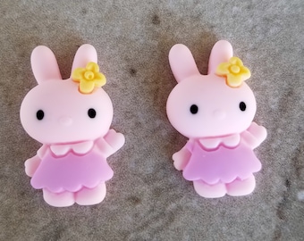 2 Precious Pink Bunny Flat Back Buttons Size 1 1/8"