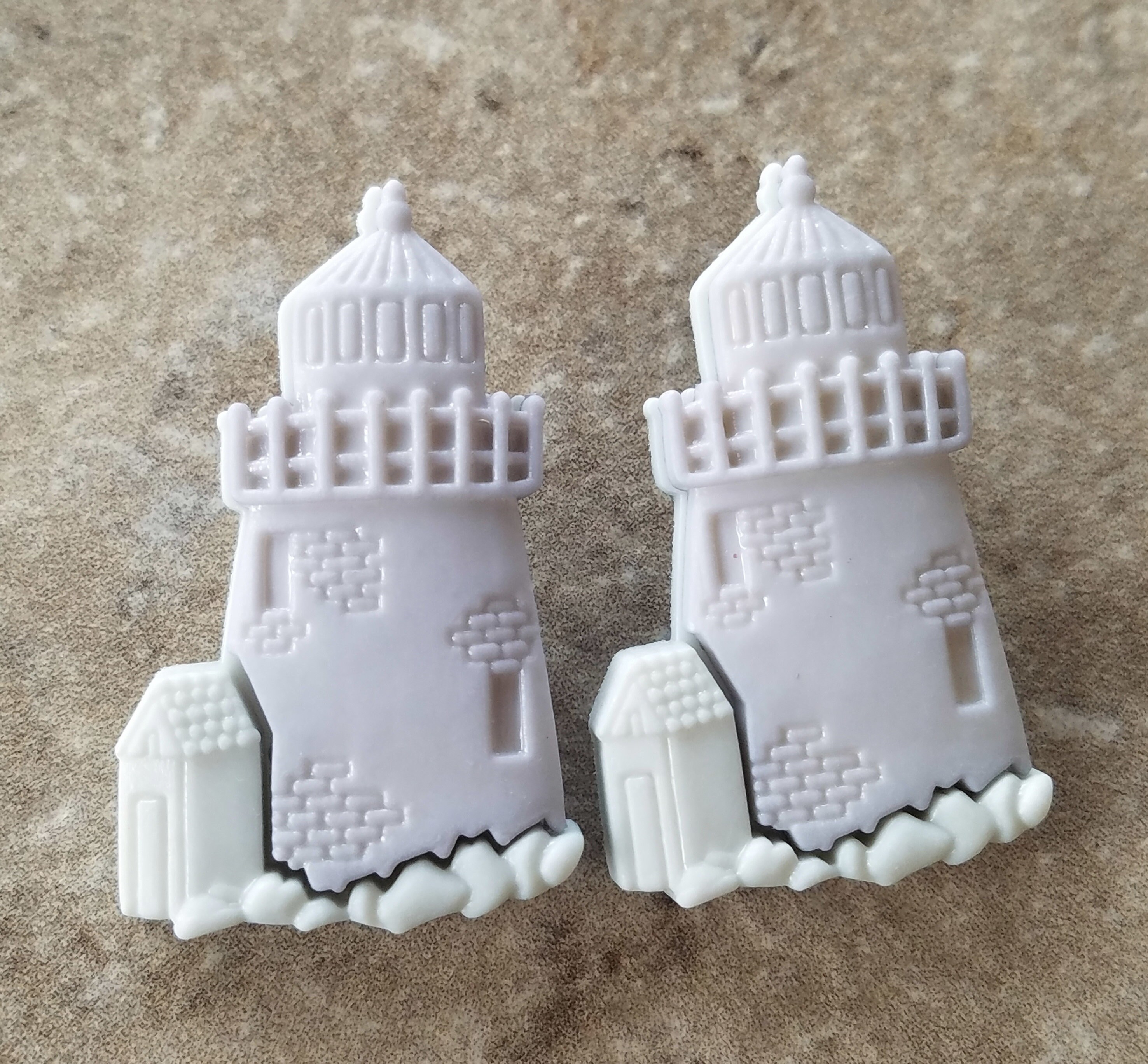 2 Gray Lighthouse Shank Buttons Size 15/16"