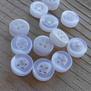 32 White Mini Thick Round Buttons Size 5/16&quot;