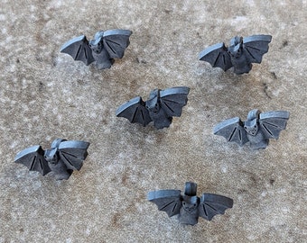 6 Mini Flying Black Bats Shank Buttons Size 9/16" Crafting Sewing