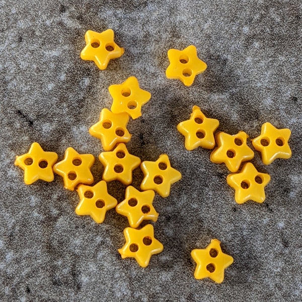 25 Yellow Fat Mini Star Buttons Size 1/4"