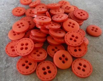 NEW LOT OF 100 ORANGE PEARLIZED COLOR 7/16 INCH 2 HOLE BUTTONS 