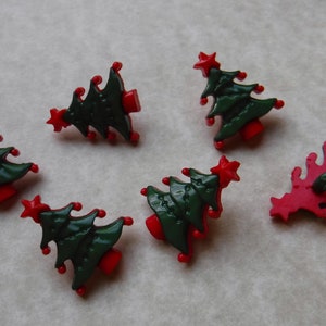 6 Red and Green Christmas Tree Shank Buttons Size 7/8&quot;