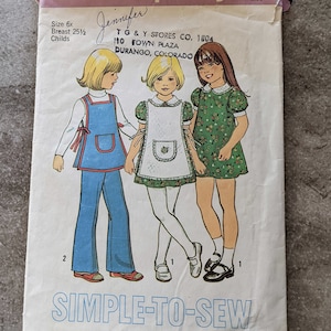 Simplicity Child&#39;s Dress, Apron and Pants 7064 Complete Partially Cut Size 6x
