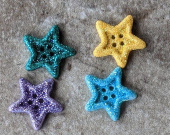 6 Glitter Rimmed Star Buttons Size 11/16"