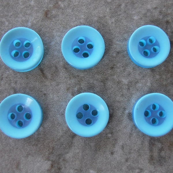 6 Electric Blue Solid Rim Round Buttons Size 7/16"