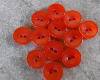 12 Orange Glassy Indent Round Buttons Size 9/16"