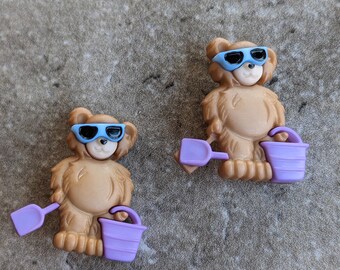 2 Bear with Pail Shank Buttons Size 15/16"
