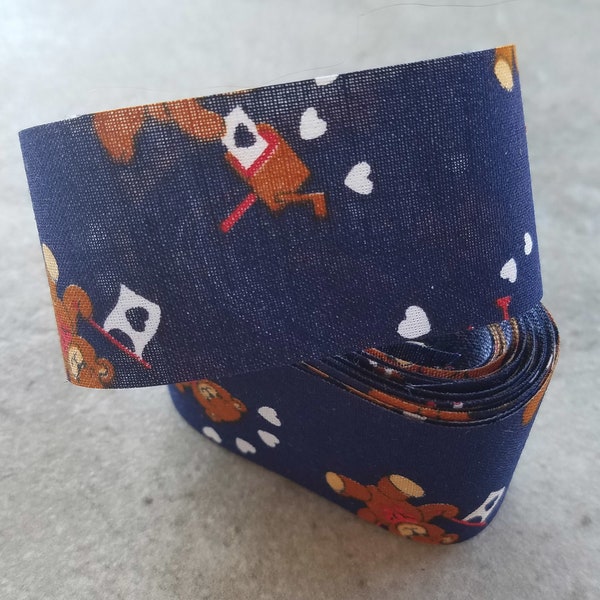 Dark Blue Teddy Bear Fabric Ribbon