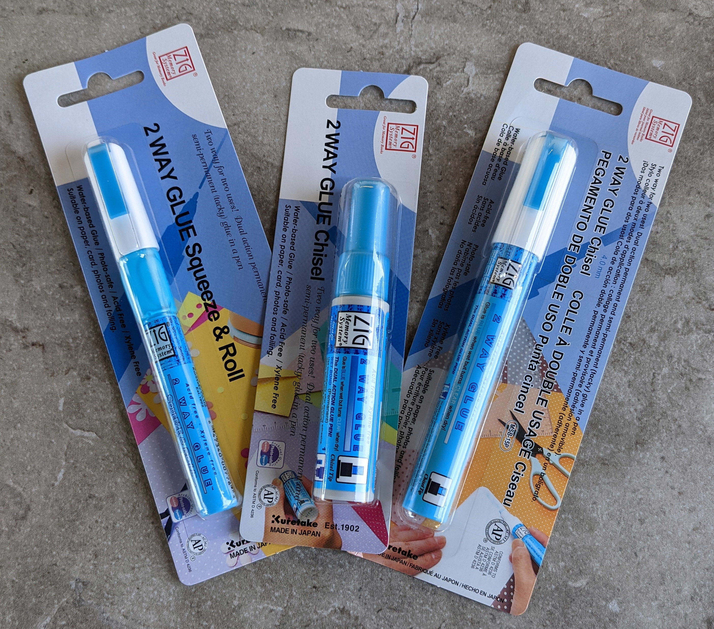  Kuretake Zig 2 Way Glue, 1mm Squeeze & Roll 3 pens Set