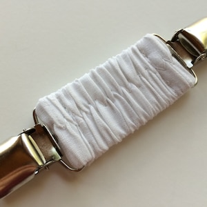 Solid White Cinch Clip. Clothing Cinch Clip, Sweater Clip, Dress Clip. Fastener accessory for loose shirt. Stretchy Clasp for tailored look