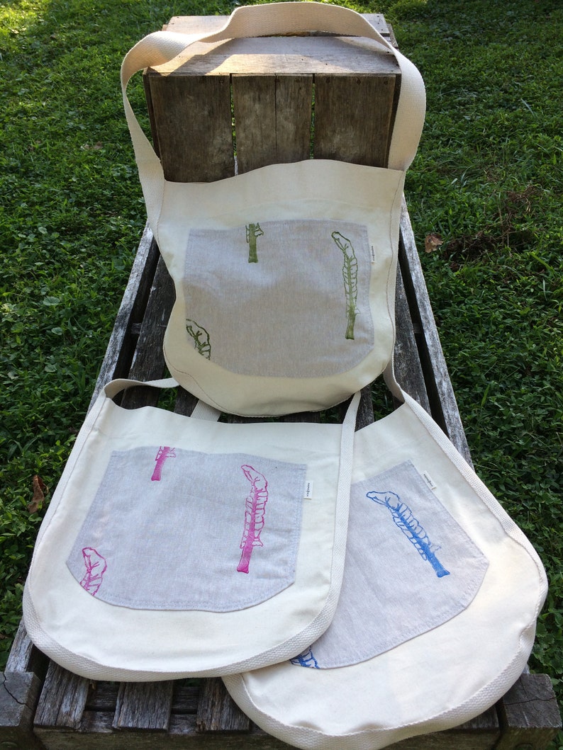 Hand printed Chard Print Farmer/'s Market Tote Bag