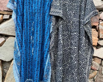 Set of 2 Cotton Kaftans | Hand Block Print Indian Tunic, Boho Ethnic Wear