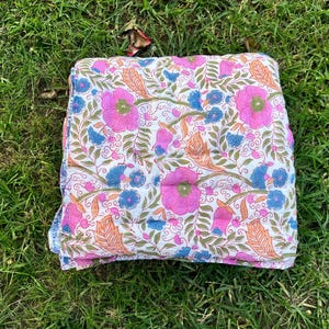 New Jaipuri Printed Hand Block Printed Quilt Blanket Bedspread Throw Coverlet Razai, Soft Indian Cotton Floral Printed Razai Bed Cover Quilt