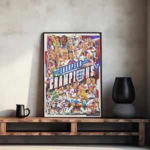 Cartaz das campeãs da Eurocopa 2025 da Inglaterra Lionesses – Impressão das vencedoras da Eurocopa Feminina, A4 A3 A2 A1 Arte de parede de futebol