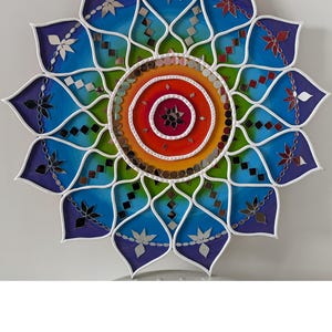 Snehartspot -16 inches Lippan Art Handmade Wall Decor with rainbow colored Mandala motifs