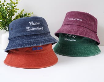 Cappello da pescatore personalizzato, cappello da pescatore vintage, cappello con logo ricamato, cappelli da donna personalizzati, regalo per neo-papà e neo-mamma, regalo per addio al nubilato.