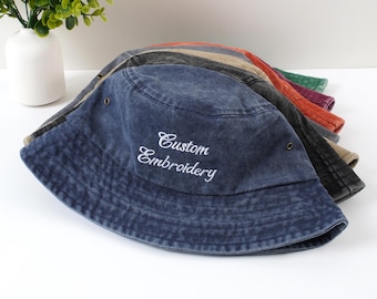 Personalized Vintage bucket hat,embroidered text,logo bucket hat,Custom bucket hat,Bachelorette,Dad Hats,Bridal Hat,Gift For Her/Him.