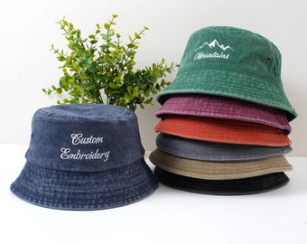 Custom Embroidered Bucket Hat,Personalized Outdoor Sun Hat,Custom text logo bucket hats,new mom and dad gift,Personalized Girls Hat for Trip