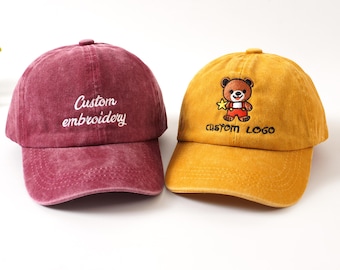 Benutzerdefinierte Vintage Baseball-Hut, personalisierte Text Hut, Retro Hut für Erwachsene, Kinder Hut, Unisex Baseball-Hut, Junggesellinnenabschied Hut, Familie passenden Hut.