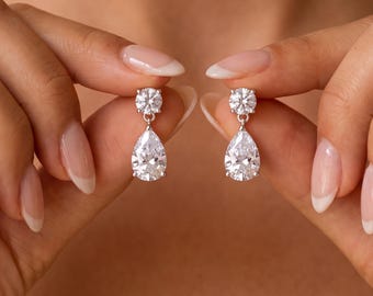 Orecchini da sposa con diamanti, orecchini a goccia, orecchini a goccia con diamanti, gioielli da sposa, orecchini da matrimonio, gioielli da matrimonio, regalo per damigella d'onore