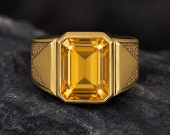 Citrine Gemstone Men's Signet Ring, 925 Sterling Silver, Classic Statement Ring, Gift for Him