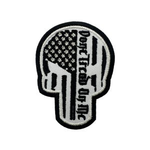 Naszywka z haftem „Don’t Tread On Me” | Patriotyczna amerykańska flaga z czaszką, taktyczna naszywka motocyklowa