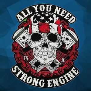 Skull & US Flag Embroidery Patch, Biker Iron-On Applique