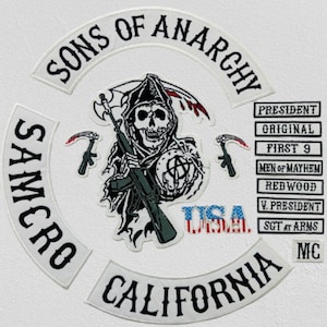 Sons of Anarchy Patch Set: 15pc Embroidered Biker Patches